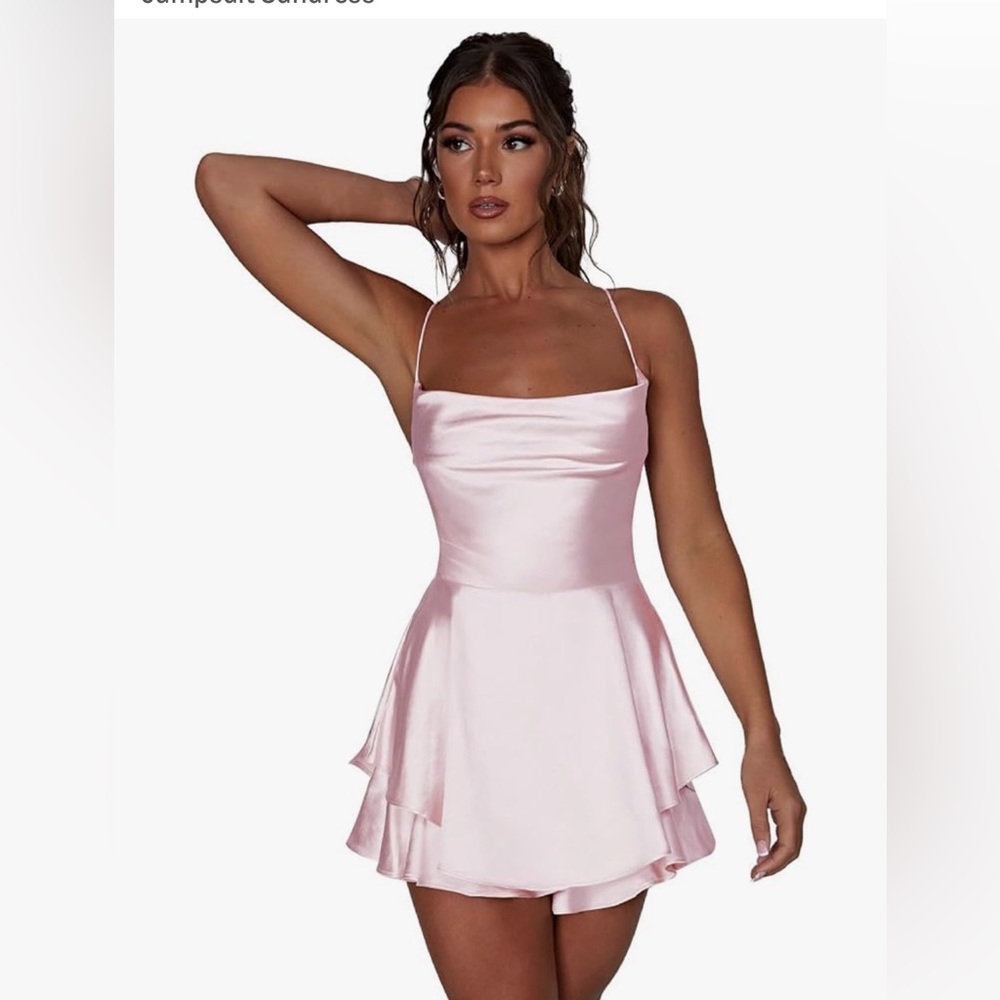 Spaghetti Strap Pink Mini Romper Dress, size Small